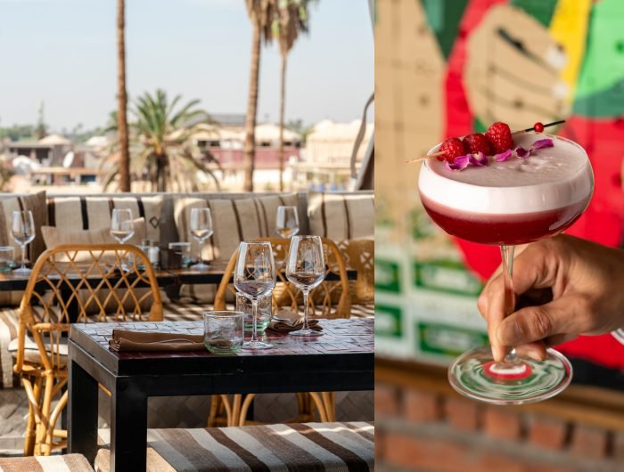Dardar Rooftop restaurant panoramic view over Marrakech Medina with Atlas Mountains in the background