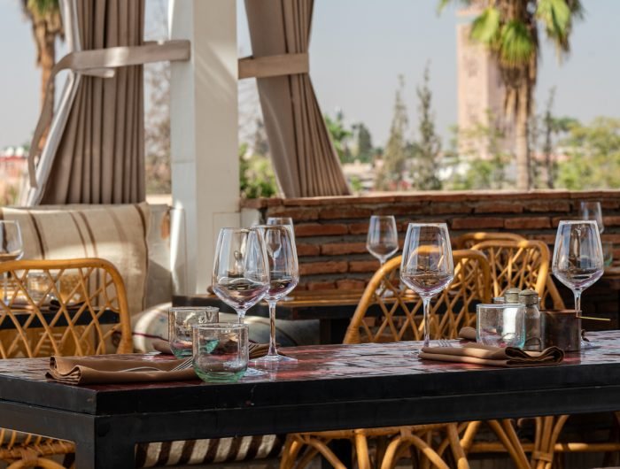 Dardar Rooftop restaurant Marrakech Medina with panoramic views of Koutoubia Mosque and Atlas Mountains at sunset