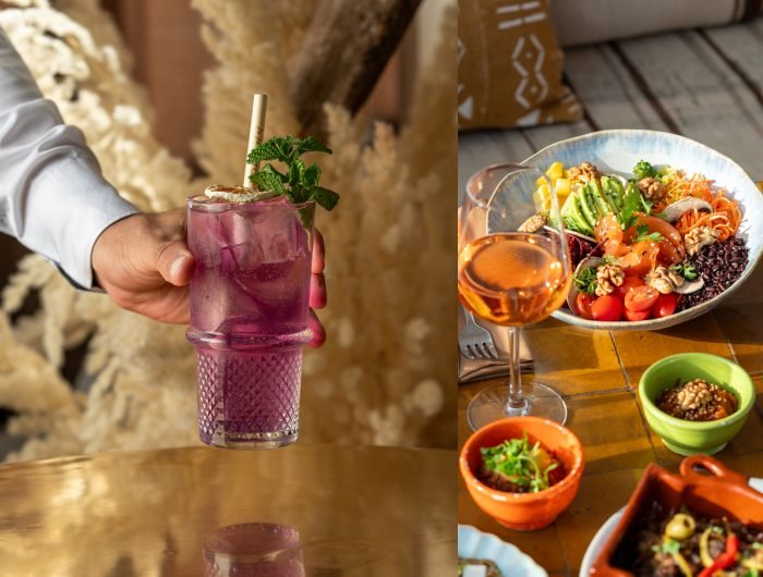 Dardar Rooftop restaurant Marrakech Medina with panoramic view of Koutoubia Mosque and Atlas Mountains at sunset