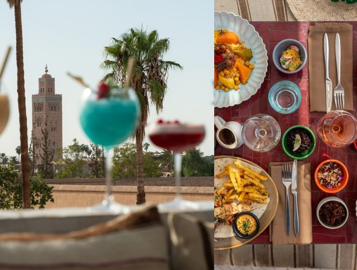 Dardar Rooftop restaurant rooftop bar in Marrakech Medina with panoramic views of Koutoubia Mosque and Atlas Mountains at sunset