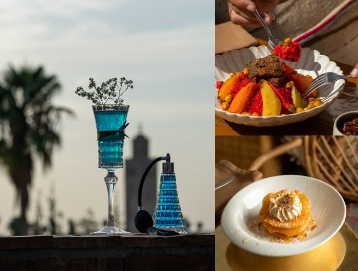 Rooftop food and cocktail Marrakech at Dardar Rooftop with Atlas Mountains view